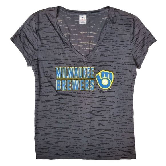MLB Tops - Milwaukee Brewers sheer distressed v-neck tee, Genuine MLB Merch / Women's Large